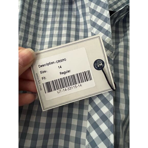 NWT Untuckit Women's Gingham Plaid Button Crispo Shirt Long Sleeve Blue Size 14 - Picture 8 of 12